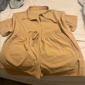 SHEIN Tan Button-Up Romper